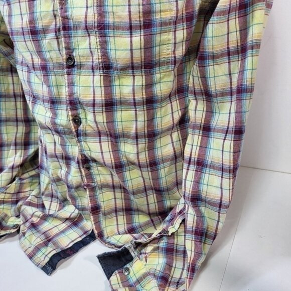 Guess Yellow Plaid Collared Button Up Shirt - Picture 7 of 10